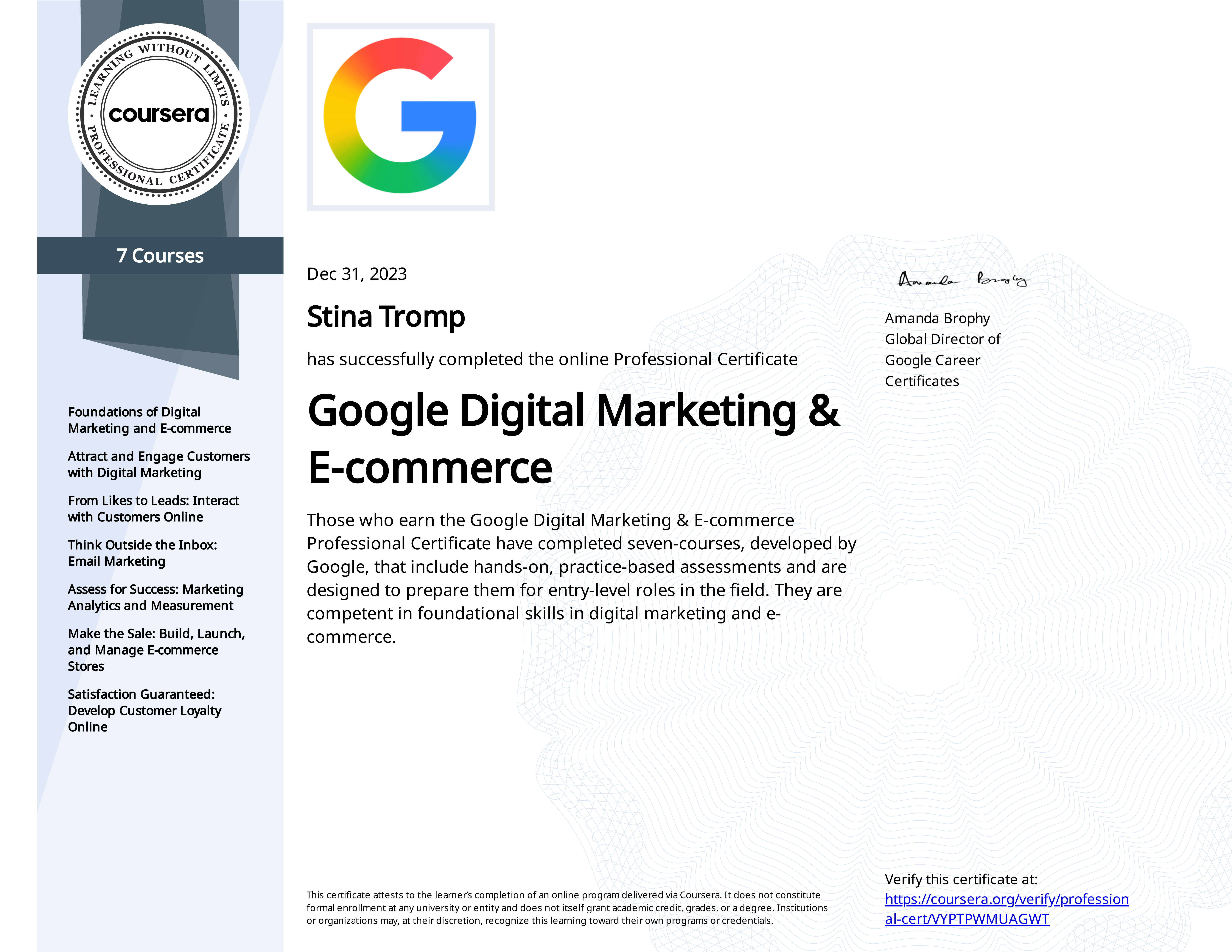 Google Digital Marketing & E-commerce – Coursera / Google